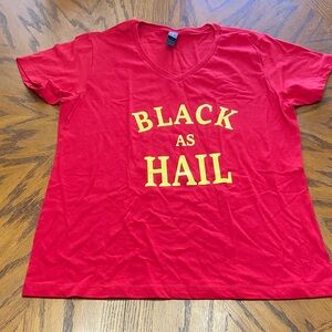 Red Graphic T-Shirt with Yellow Text